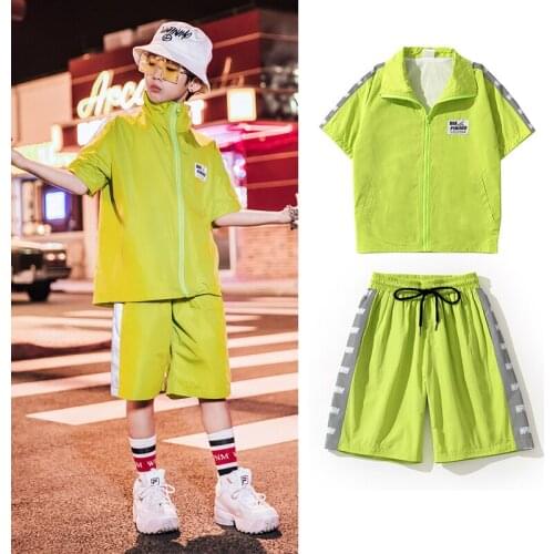New ChildrenS Street Dance Clothes For Boys Hip Hop Jazz Costumes Kids Hiphop Clothing Summer T Shirt Shorts Tide Suit DQS2141