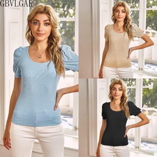 New Splice Solid Short Sleeve T-Shirts 2021 Summer Ladies O Neck Slim Pullover Tops Bodycon T Shirts Casual Basic Womens Folds