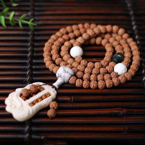Wholesale Natural Rudraksha Bodhi Bracelet 108 Buddhist Beads Mala Necklace Ethnic Wind Rosary Bracelet Abacus Accessories
