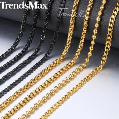 18-26" Necklace for Men Women Stainless Steel Wheat Bead Box Rope Cuban Link Chain Gold Black 2018 Fashion Long Necklaces KNN3