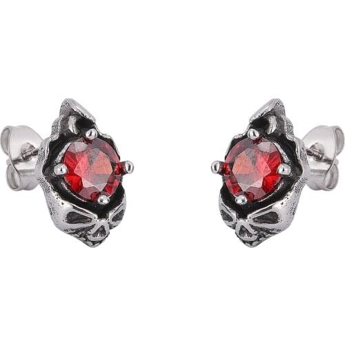 Punk Stainless Steel Zircon Skull Stud Earrings For Women Hip Hop Ear Jewelry Punk Retro Party Earrings Accessories Gift BB0797