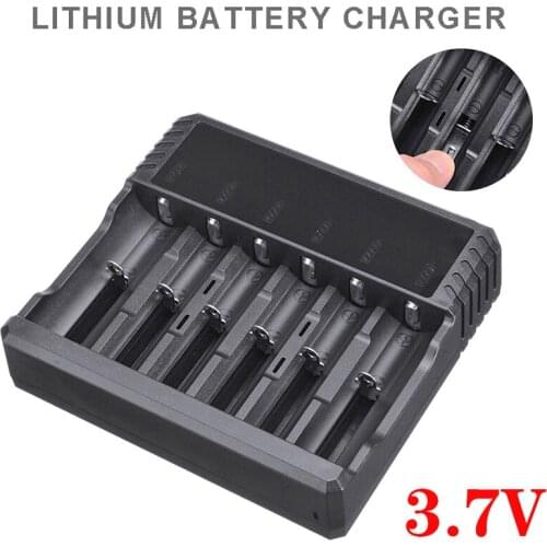 Portable 6-slot 3.7V Li-ion Battery Charger Fast Charging Li-ion Batteries Base EU Plug for 26650/18650/17670/18490/17500/14500