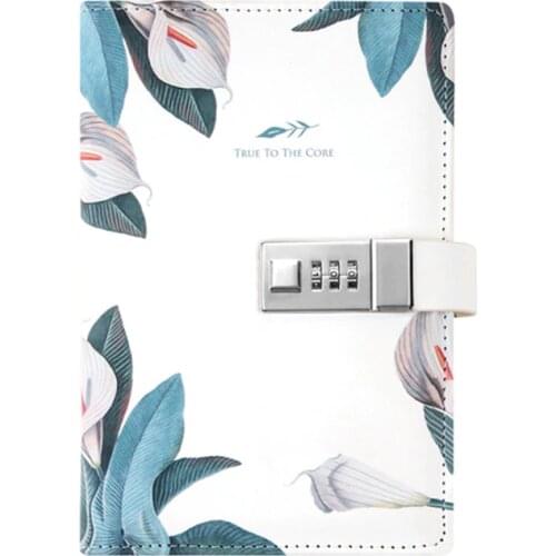 Agenda 2020 2021 A5 Kawaii Flowers With Lock Notebook Pu Leather Sketchbook Meeting Notepad Planner Organizer Office Stationery