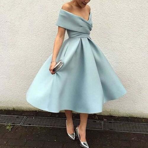 Simple Mother Of The Bride Dresses Tea Length Elegant A Line Satin Cheap Plus Size Prom Gown Cheap