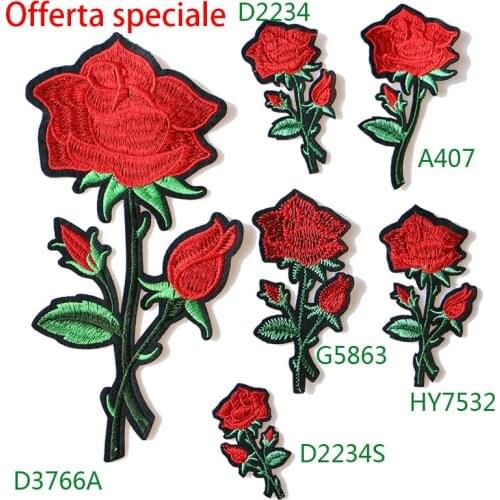 Rose with Leaves in Love Embroidered Iron on Patches for Clothing DIY Stripes Clothes Patchwork Sticker Custom Flowers Badges