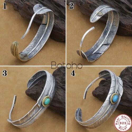 925 Sterling Silver colour Feather Shape Open Cuff Bangle Bracelet for Men or Women Puck Classic Retro Style Hip Hop Party Rock