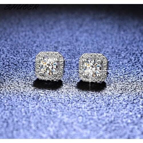Classic 925 Sterling Silver Brilliant Cut Pass Diamond Tester 1 Carat D Color Moissanite Cushion Shape Stud Earrings for Women