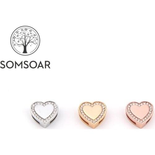 Somsoar Jewelry Crystal Heart Charms fit 10mm Mesh Bracelet Leather Wrap Bracelet accessories Making 10pcs/lot
