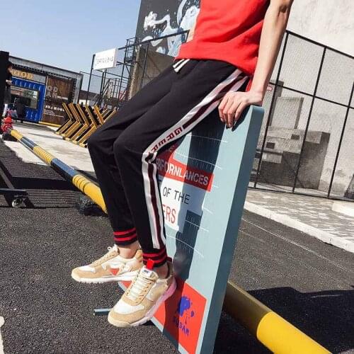 Outdoor 2019 Spring autumn sports running hip hop joggers elastic waist striped teenagers sweatpants men stuldents trousers