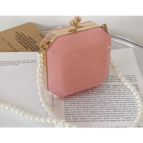 High Quality Personality Creative Mini Lipstick Jelly Bag Female 2021 New Fashion Transparent Acrylic Pearl Chain Shoulder Bag