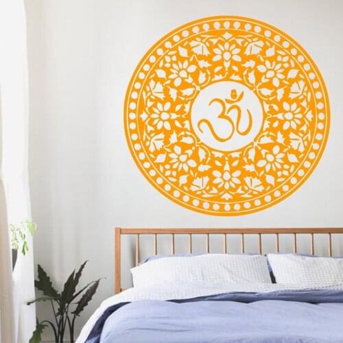 WJWY Mandalas Om Symbol Wall Sticker Decal Indian Pattern Home Decor Removable Waterproof Wall Decals Vinyl Art Murals