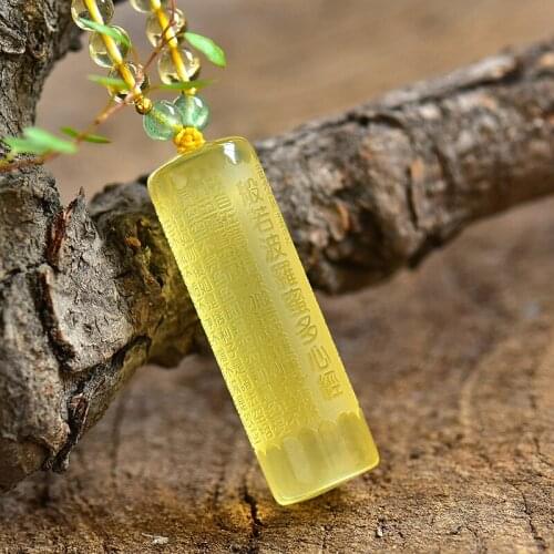 Yellow Natural Crystal Pendants Heart Sutra Cylinder Pendant Chain Necklace for Women Men Evil Spirits Buddhist Fashion Jewelry