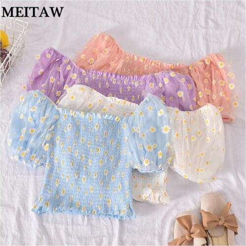 2021 Korean Women Short Sleeve Off Shoulder Floral Print Blouse Shirts Ladies Sexy Casual Shirt Sweet Women Tops And Blouses