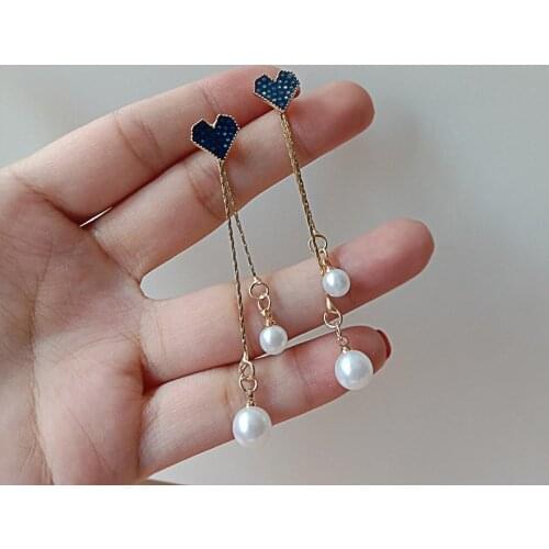 Korean Earrings Fashion Jewelry Love Crystal Tassel Wild Simulation Pearl Long Earrings Statement Earrings For Women Wholesale