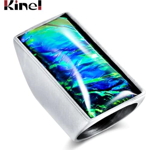 Kinel 2019 Fashion Gradient Blue Shell Stone Rings For Women Silver Color Punk Rock Big Ring Vintage Jewelry Hot Drop Shipping