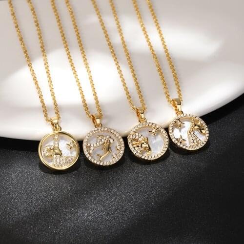 Women 12 Constellation Animal Necklace Gold Zodiac Sign Pendant Fashion Cardboard Star Libra Cancer Scorpio Necklace Jewelry