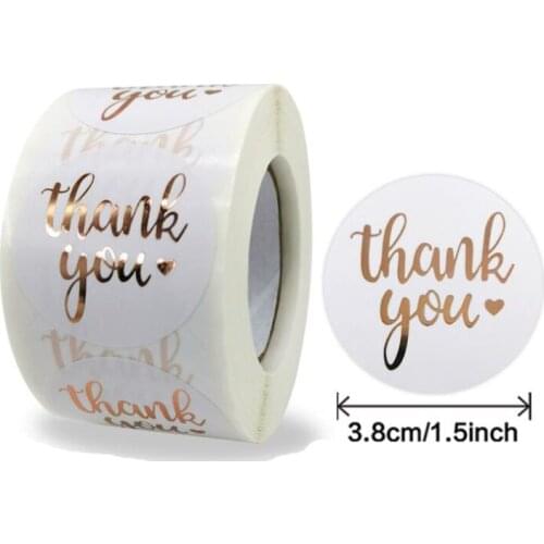1.5Inch Bronzing Labels Thank You Stickers Decoration Round White Paper Scrapbook Sealing Sticky Sticker Stationery Supply 50PCS