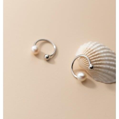 1pair (No pierced) Real. 925 Sterling Silver Jewelry Freshwater Pearl &Round bead U-SHAPE Clip On Cuff Earrings Ear-Bone C-G9084