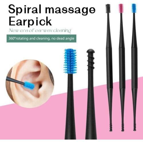 1PC Soft Silicone Ear Pick Double-ended Earpick Ear Wax Curette Remover Ear Cleaner Spoon Spiral Ear Clean Tool Spiral Design