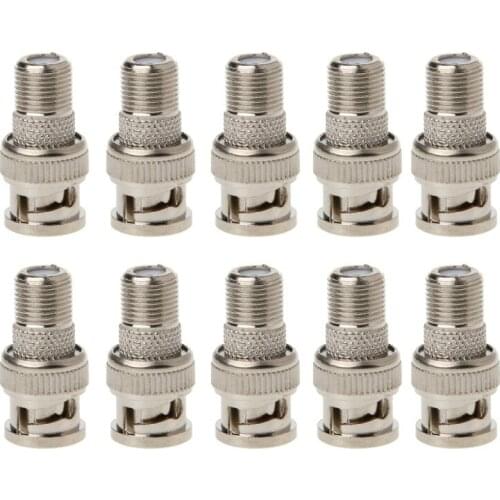 10Pcs/Set BNC Male Plug To F Female Jack Coax Connector Adapter For CCTV Camera