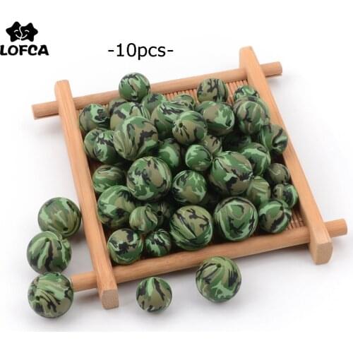 LOFCA 10pcs Camo Print Silicone beads 12/15/19mm Baby Teething Beads DIY silicone Teether Chewable food grade Round Beads