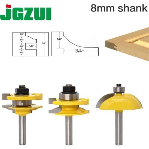 3pcs 8mm Shank Raised Panel Cabinet Door Router Bit Set Woodworking cutter woodworking router bits carbide bit door knife RCT