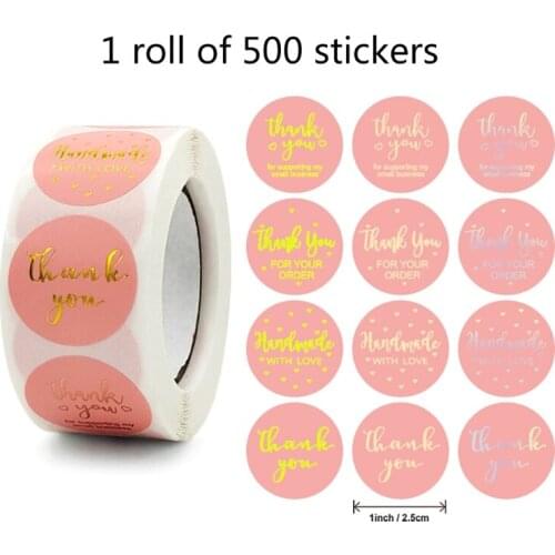 500 Pieces/roll Round Color Hot Stamping Stickers, Envelope Decoration Seal Thank You Label Gift Bag Sticker