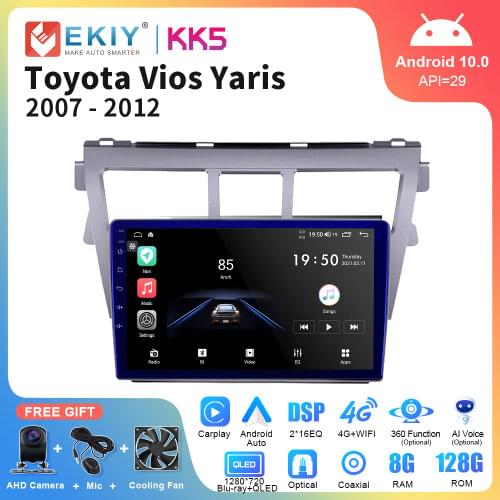 EKIY 9'' DSP QLED 1280*720P Car Radio For Toyota Vios Yaris 2007-2012 Multimedia GPS Navigation Carplay Head Unit No 2 Din DVD