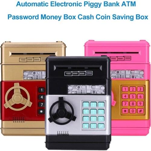 1pc Automatic Electronic Piggy Bank ATM Password Money Box Cash Coin Saving Box Auto Scroll Paper Banknote Toys Gift For Kids