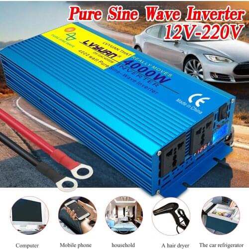 Car/outing/Home 4000W Peak Digital Display PURE SINE WAVE DC 12V/24V To AC 220V CAMPING BOAT Converter Power Inverter