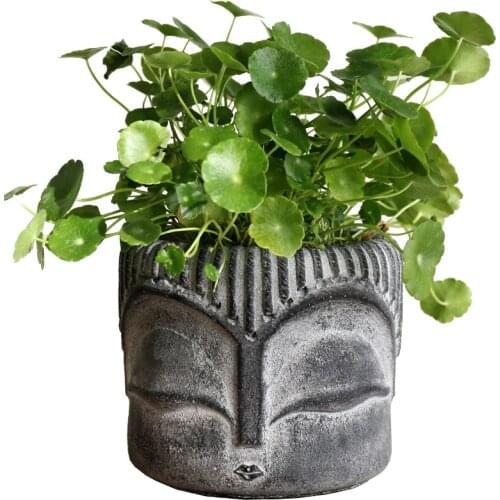 Cement Buddha Head Vase Silicone Planter Molds 3D Cute Human Face Concrete Silica Gel Flower Pot Mould