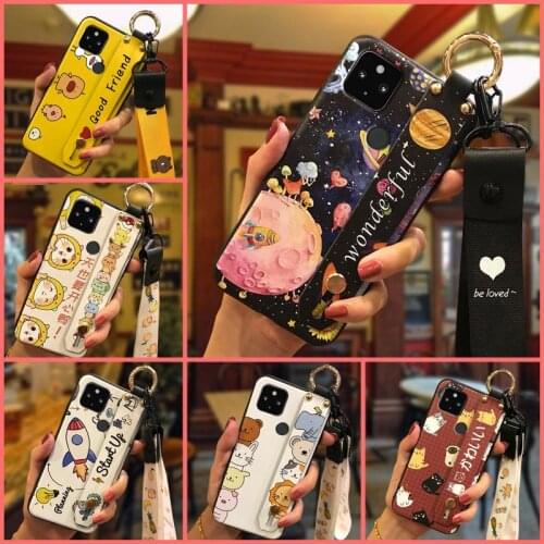 Wrist Strap Back Cover Phone Case For Google Pixel 4A 5G Waterproof TPU Cartoon New Arrival Cover