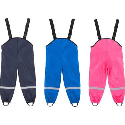 Children Waterproof Overalls Rain Pants Adjustable Strap Rain Jumpsuit Boys Girls Trousers Long Pants Kids Rainproof Trousers