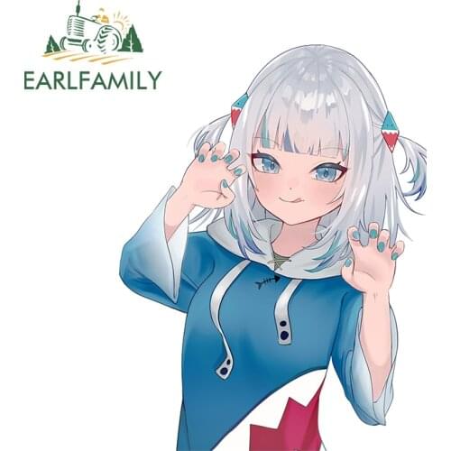 EARLFAMILY 13cm x 9.8cm For Anime Gawr Gura Hololive Vinyl Car Stickers Personality Surfboard Decal Waterproof Scratch-Proof