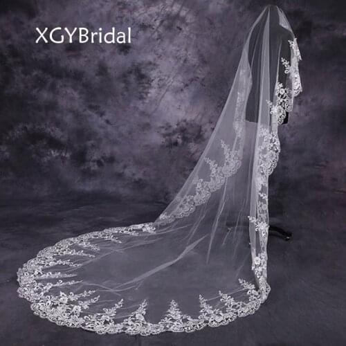 Ivory Lace Edge Wedding Veils 3 Meters Long Pure Yarn Bridal Veils Elegant One Layer Wedding Accessories