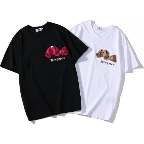 Palm Angels 22SS Short Sleeve T-shirt Bear Stitching Printed Hip Hop Men and Women Loose Casual T-shirt