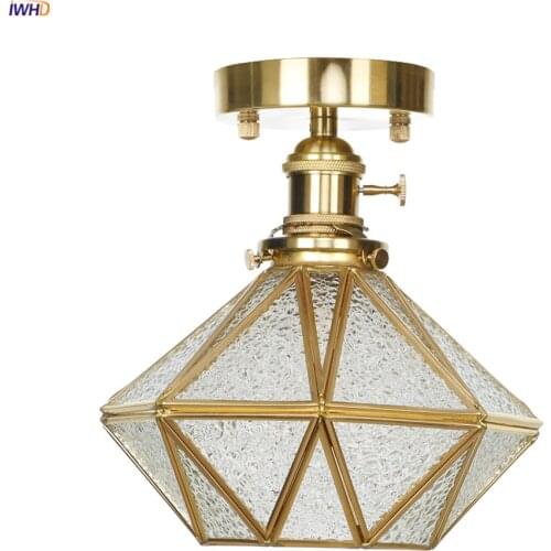 IWHD Nordic Japan Style Glass Ceiling Lights Balcony Porch Living Room Copper Ceiling Lamp Plafonnier LED Lamparas De Techo