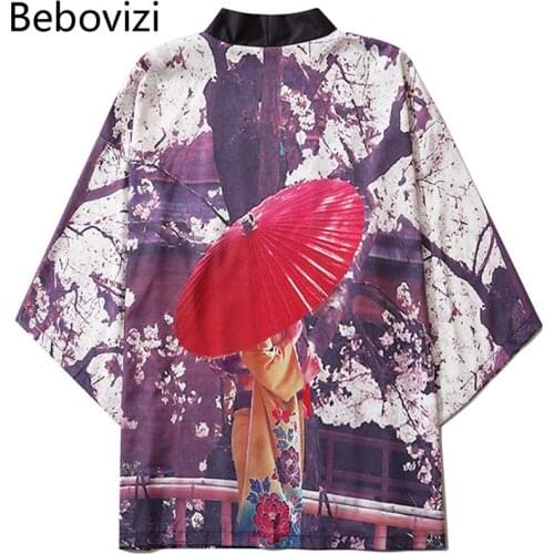 Kimono Men Japanese Sakura Kimono Traditional Cardigan Women Harajuku Streetwear Samurai Costume Yukata Haori Obi