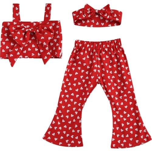 Toddler Baby Girls Valentines Day Clothes Heart Bow Tie Pattern Tank Top +Tie+Pants Outfit Princess 3Pcs Dress Children Suit