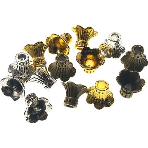 30pcs Tibetan Silver Gold Flower Engraved Cone Bead End Caps For Jewelry Making Findings DIY Accessories Wholesale Z1039