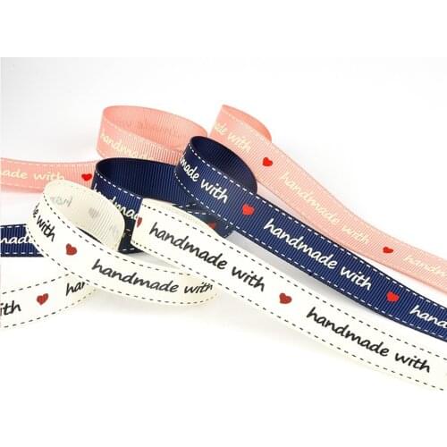 5 Yards Hand Made With Love Polyester Webbing Strap 16mm Printed Satin Ribbon For Sewing Accessories DIY Bow Decorative Gift