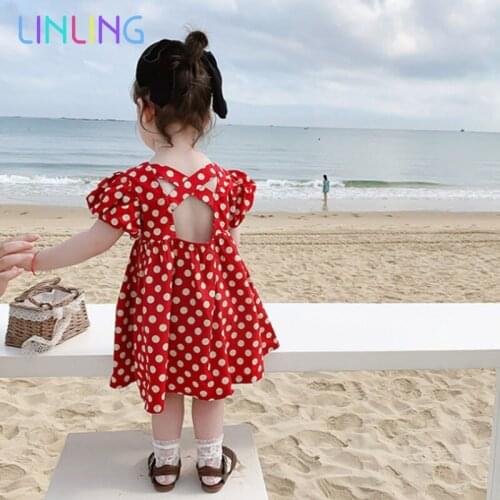 Summer Girls Backless Dress Cotton Puff Sleeve Girl Princess Party Dress Girls Dress Summer New Cotton Backless Kids Baby