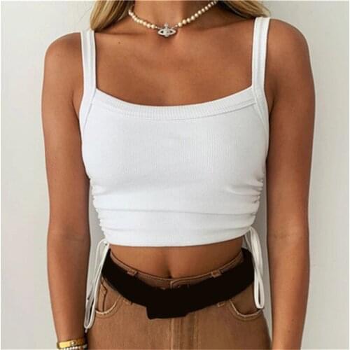 Summer Womens Tank Tops New Drawstring Pullover Solid Color Bandage Simple Style Female Fashion Crop Tops