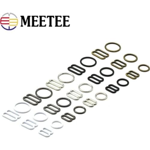 Meetee 50sets 6-20mm Metal Bra Shoulder Strap Adjustment Buckle Swimsuit Sling Button Tri-Glide O Ring Connectors Hook Clasp