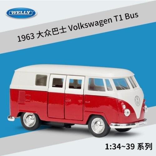 Welly 1:36 Diecast Alloy Model Car Toy For VW T1 DOUBLE CABIN PICK UP Metal Car Toy Model with Pull back function For Kids GIFT