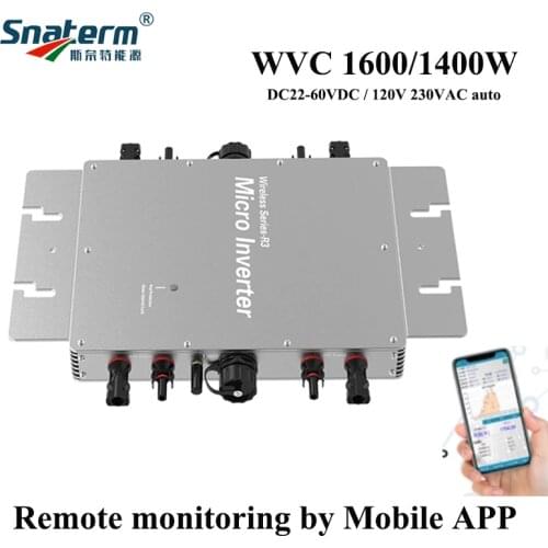 WVC 1400W 1600W Solar Grid on Inverter IP65 Input DC22V-60V to 120V 230V Auto Sense Mobile APP for remote monitoring