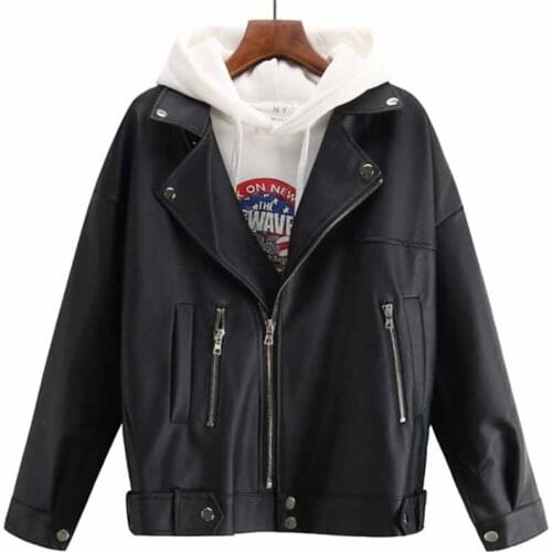 Soft Loose Faux Leather Jacket Women Black Biker Motorcycle Coat Autumn Winter PU Short Streetwear Padded Cotton Outwear KW387