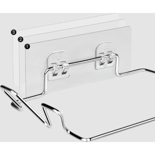 Wall Mounted Stainless Steel Garbage Bag Holder Adhesive Hanging Trash Rack Multifunctional Punch-Free Towel Hanger Kitchen