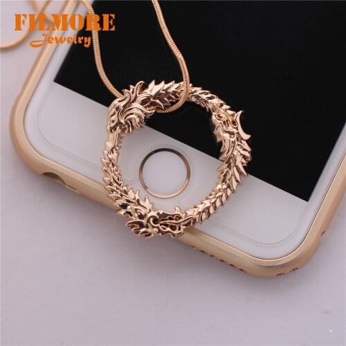 The Scrolls Skyrim Elder Dragon Pendent Alloy Necklace For Women Men Fans Fashion Gift Soul Mate Gifts Souvenir Movie Jewelry