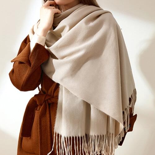 Luxury Women' Scarf Winter Solid Color Cashmere Shawl and Wrap Classcial Pashmina Stole Ladies Casual Plain Hijab Scarves 250g